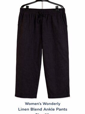 Women's Wonderly by Belk Wide Leg Linen Bland Ankle Length Pants Size XL Black